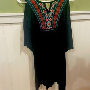 Black boho dress or long shirt. Off the shoulder